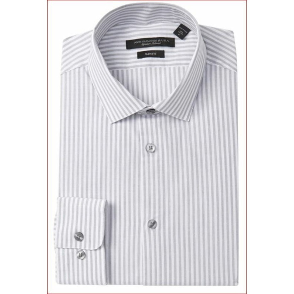 John Varvatos men dress shirt Licorice D718V1B white stripes sz 15 34-35 $98